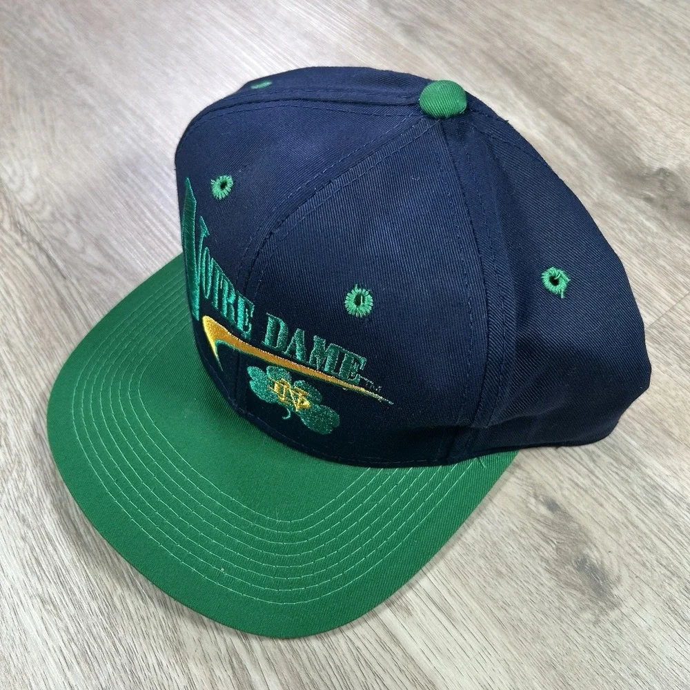 VTG Notre Dame Fighting Snapback Hat College Youngan Blue Green Cap - Picture 9 of 9